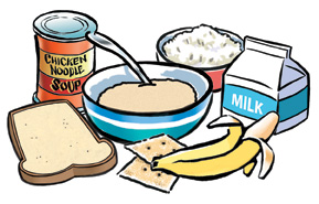 Alimentos para una dieta blanda para niños.