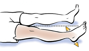 Legs from hips down showing abduction/adduction exercise. Arrows showing movement of leg outward and back in.