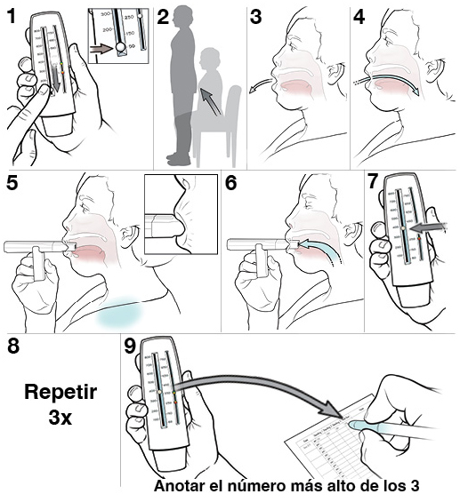 9 pasos para usar un espirómetro.